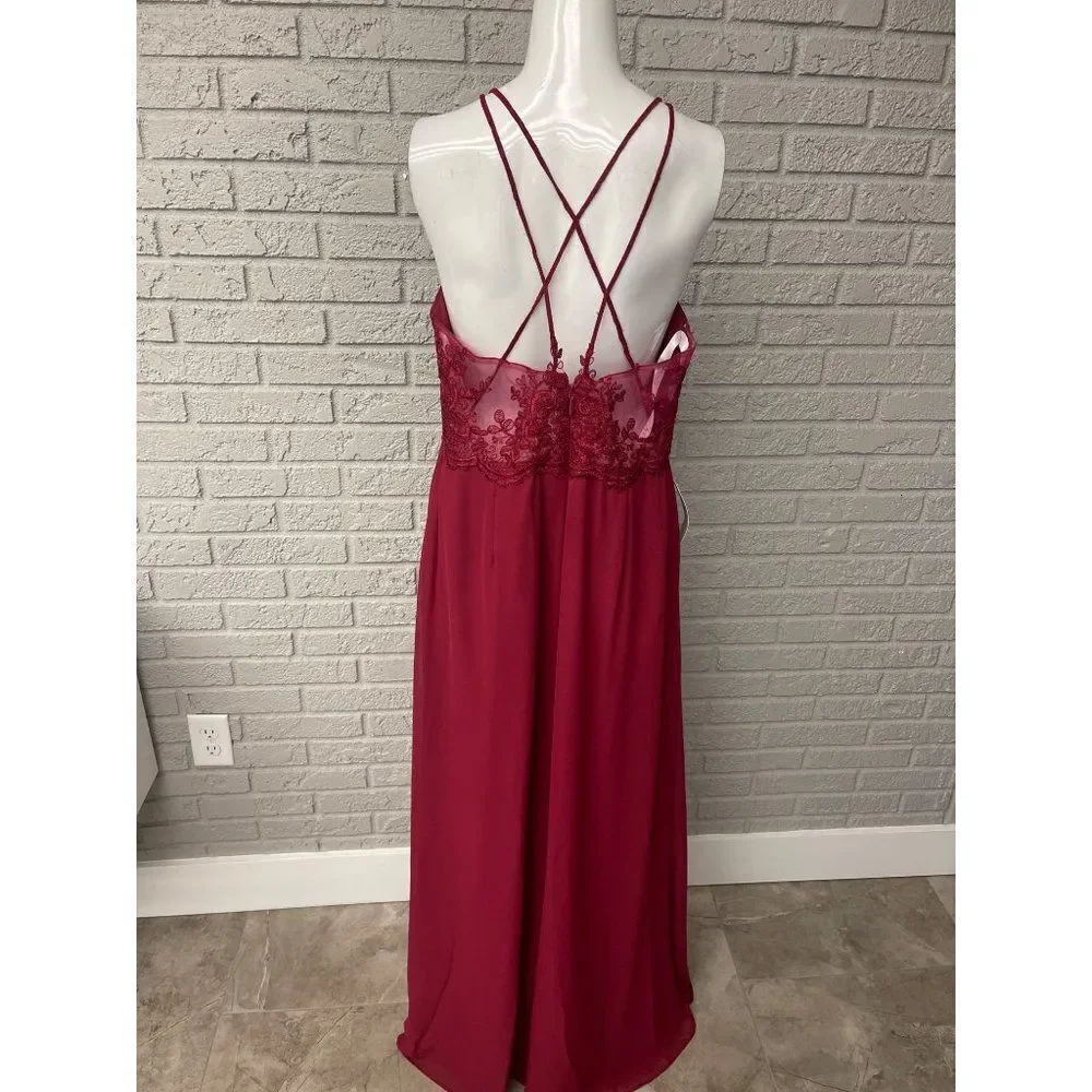 NWT Azazie Burgundy Bonnie Allure Halter Bridesmaid Dress Size 14 - Picture 4 of 16